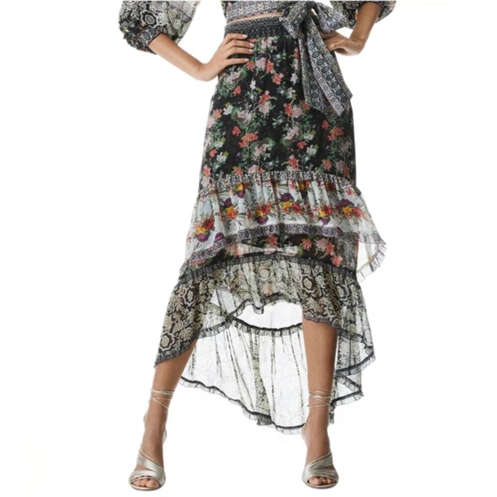 Alice + Olivia Caralie Tiered High-Low Maxi Skirt - Floral - Ruffles - Size 0